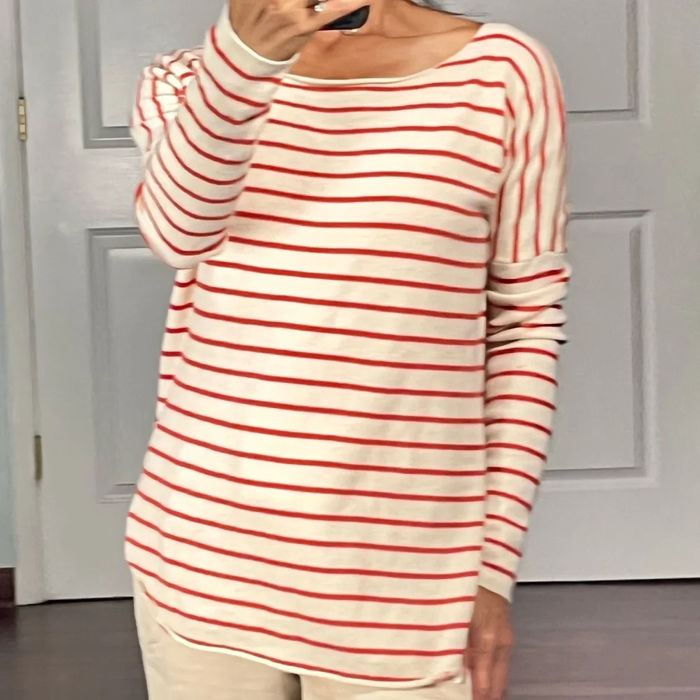 Vince Red Stripe Boatneck 100% cashmere Sweater size XS - Picture 6 of 12